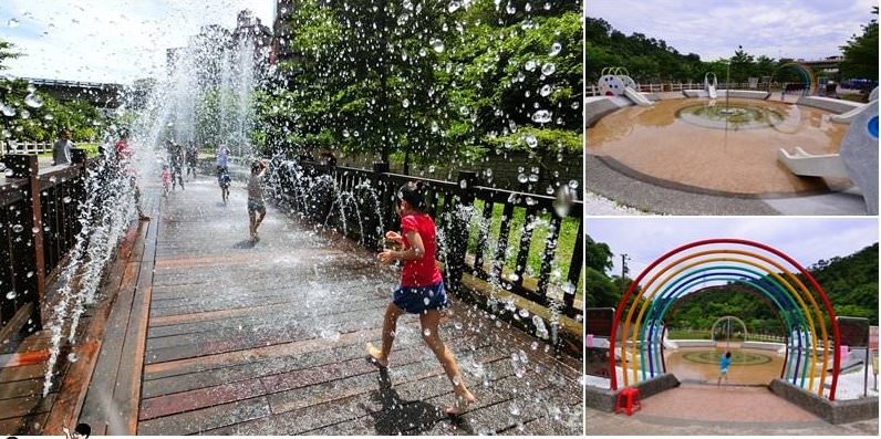 【基隆超好玩無料戲水池】基隆暖暖親水公園~水上大象溜滑梯、橋形噴泉、超高水柱噴泉廣場