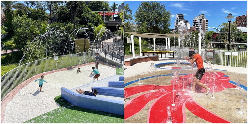 新北特色公園》汐止水返腳公園, 獨創乾式濕式遊戲場, 玩水,溜滑梯,玩沙通通都有