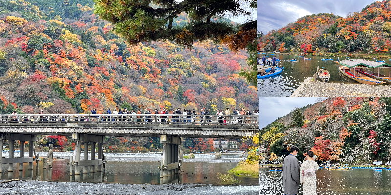 京都嵐山｜嵐山渡月橋，終於見到最美的那一刻，划船喝%咖啡好愜意(交通方式整理)