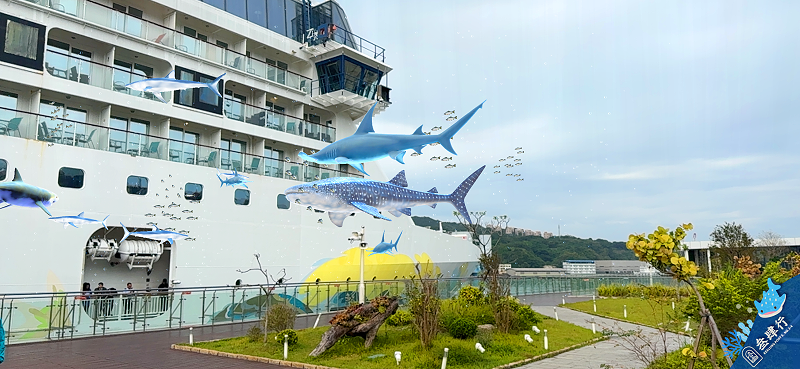 麗都蝶客花園｜基隆東岸旅客中心最美觀海平台，鯨鯊陪你吹海風、老鷹翱翔天空、AR互動體驗好好玩