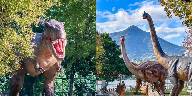 2026台北最新展覽【恐龍大復活關渡探險樂園】關渡恐龍樂園搶先看, 戶外70隻超擬真恐龍, 來關渡碼頭貨櫃市集騎恐龍